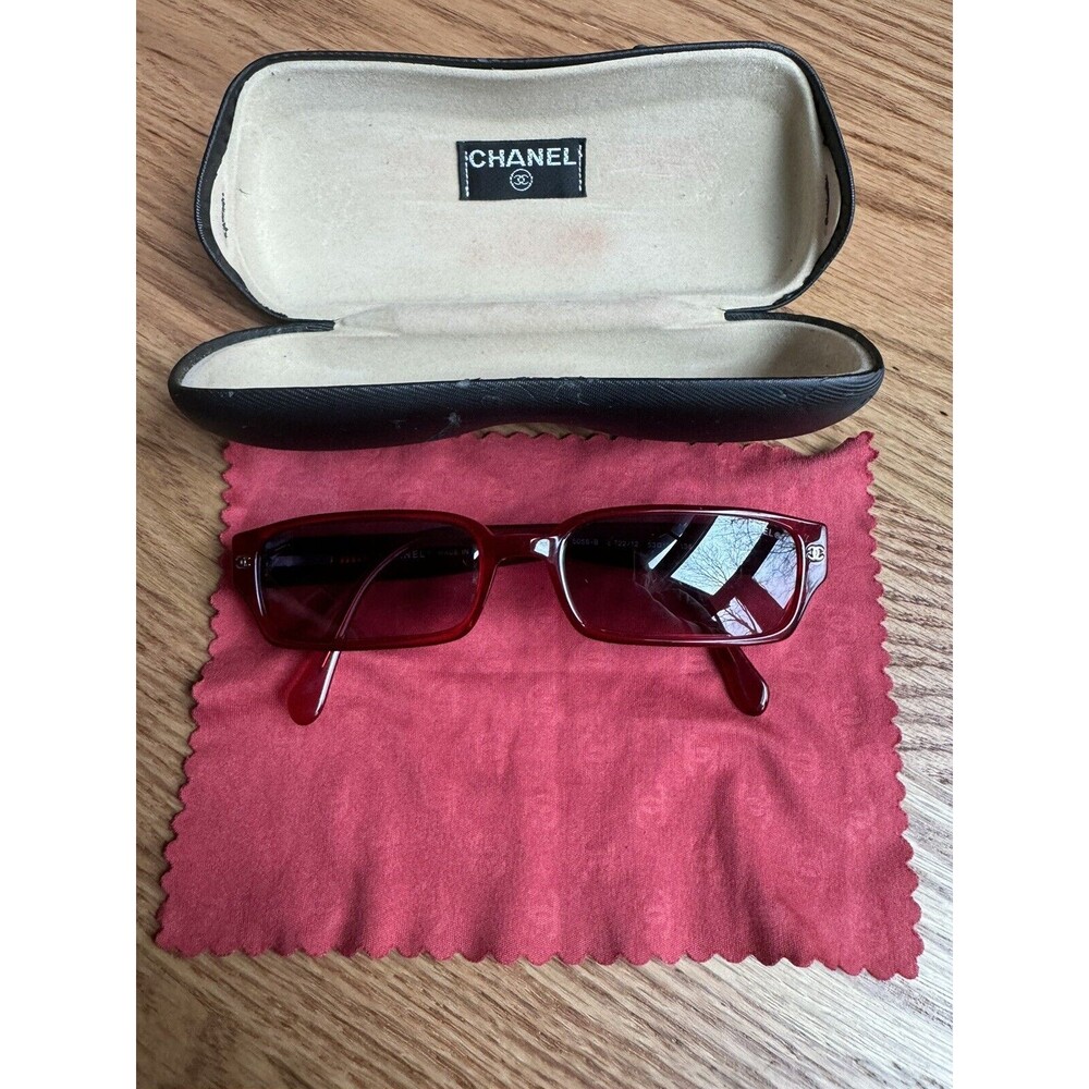 Vintage Chanel Sunglasses Rhinestones Red Made In Italy, Bought In Paris Y2K